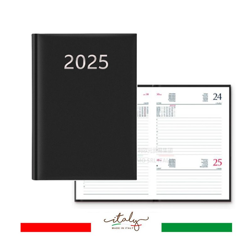 Agenda giornaliera 2025 15x21 cm sabato domenica separati carta ecologica nera