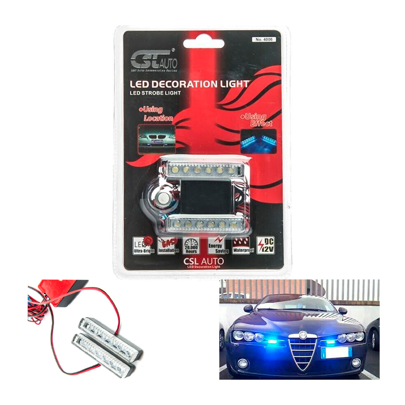 2 Lampeggianti 6 Led BLU Strobo Ambulanza Polizia Autoblu Vigili Soccorso tasto