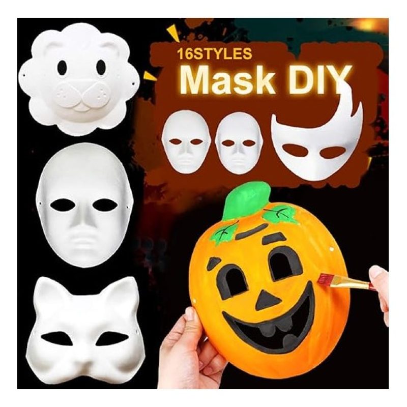 Guirca Carnevale Halloween maschera bianca zucca da colorare pumpki...