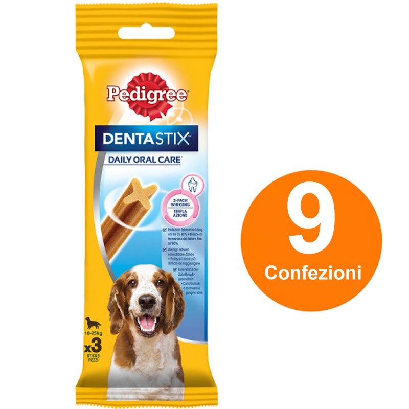 Pedigree Dentastix Medium per l'igiene orale del cane 9 confezioni da 3 Stick