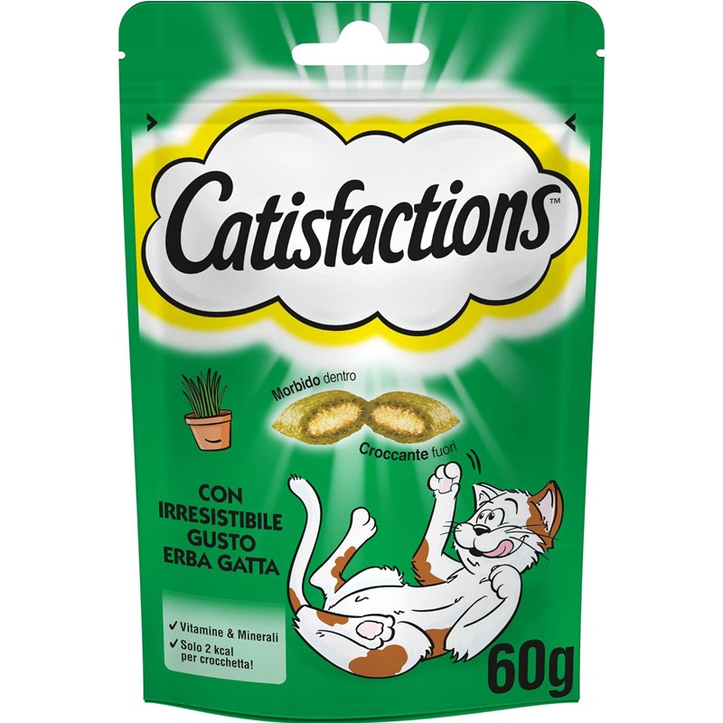 CATISFACTION Snack biscottini per gatto 6 confezioni da 60GR erba gatta