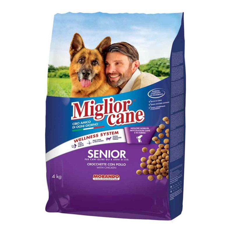 Miglior Cane Senior crocchette con pollo 4 KG cibo croccantini cani anziani