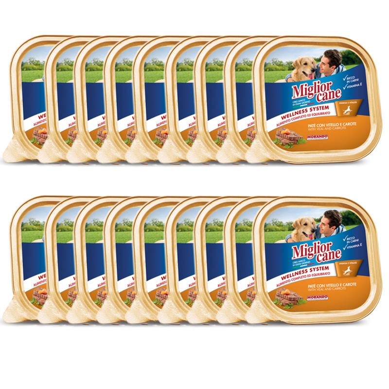 Set 18 MIGLIOR CANE Patè con vitello e carote vaschette da 300 grammi