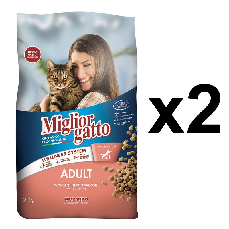 MIGLIOR GATTO Croccantini con salmone 2 confezioni da 2 Kg gatti adulti