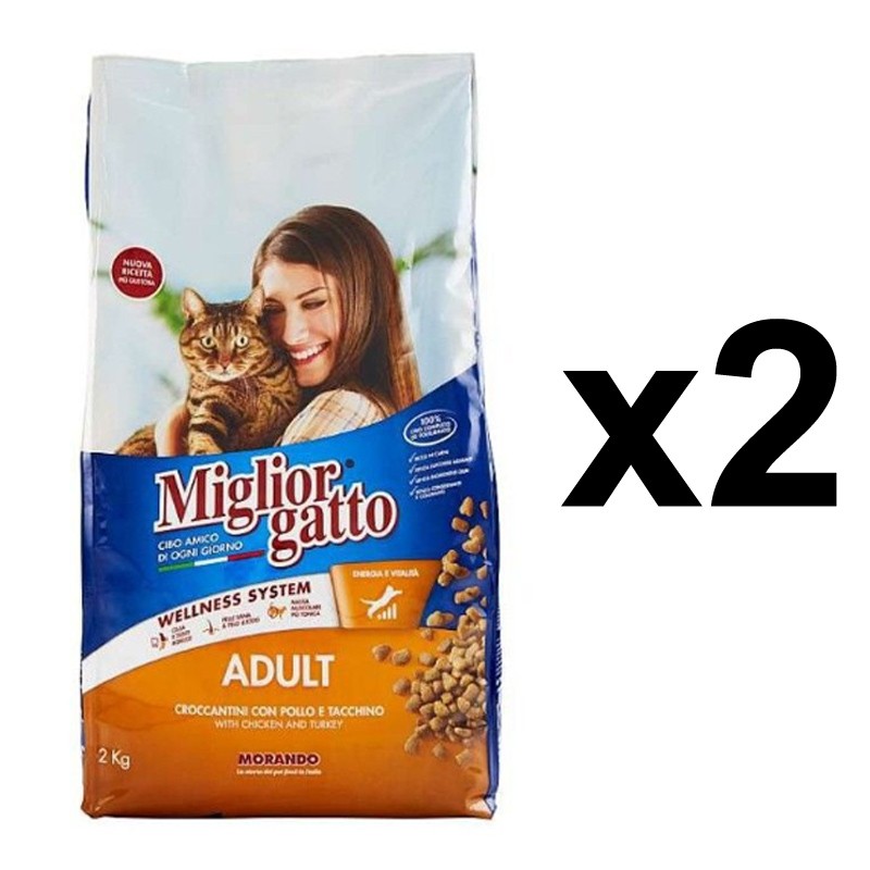 MIGLIOR GATTO Croccantini con pollo e tacchino 2 confezioni da 2 Kg gatti adulti
