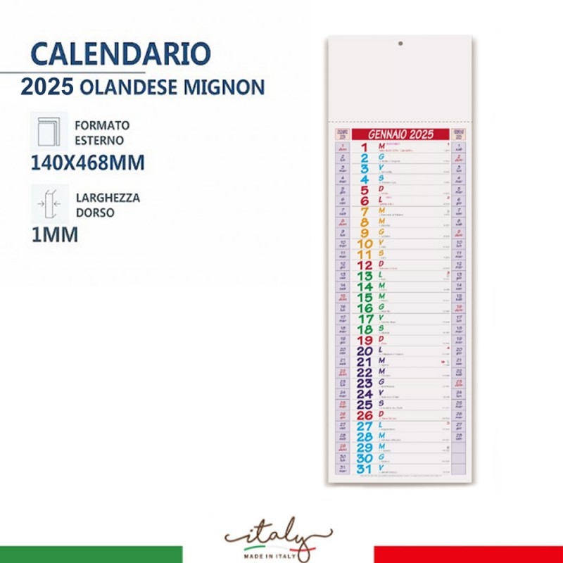 Harty Calendario muro Olandese lungo e stretto 2025 ufficio casa pr...