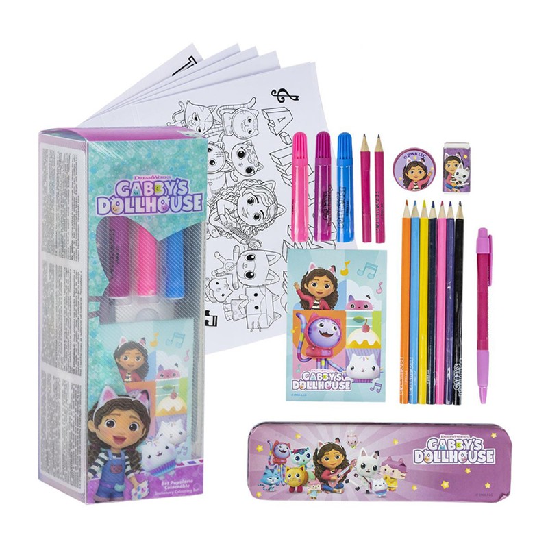 Set Cartoleria Gabby's Dollhouse Con Pennarelli Colori Bambini da colorare