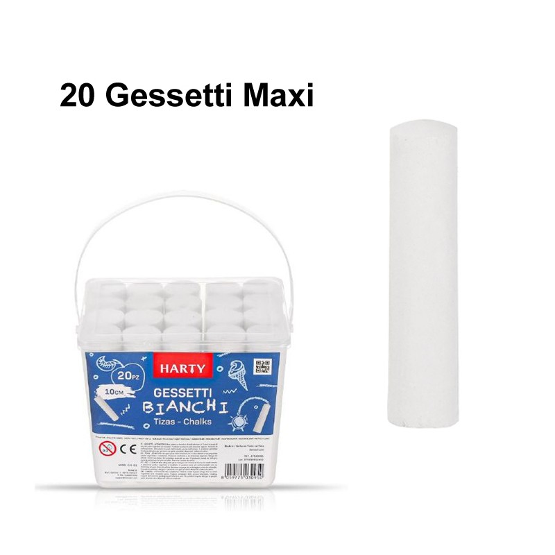 Confezione 20 pezzi Maxi Gessi Gessetti Bianchi Scuola Lavagna Bambini