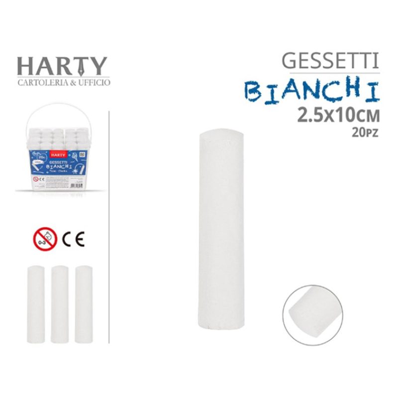 Harty Confezione 20 pezzi Maxi Gessi Gessetti Bianchi Scuola Lavagn...
