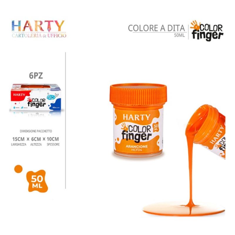 Harty Colori a dita 6 colori da 50 ml in barattoli per bambini lava...