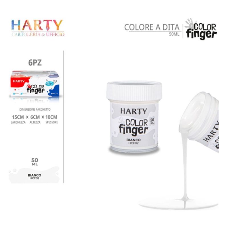Harty Colori a dita 6 colori da 50 ml in barattoli per bambini lava...
