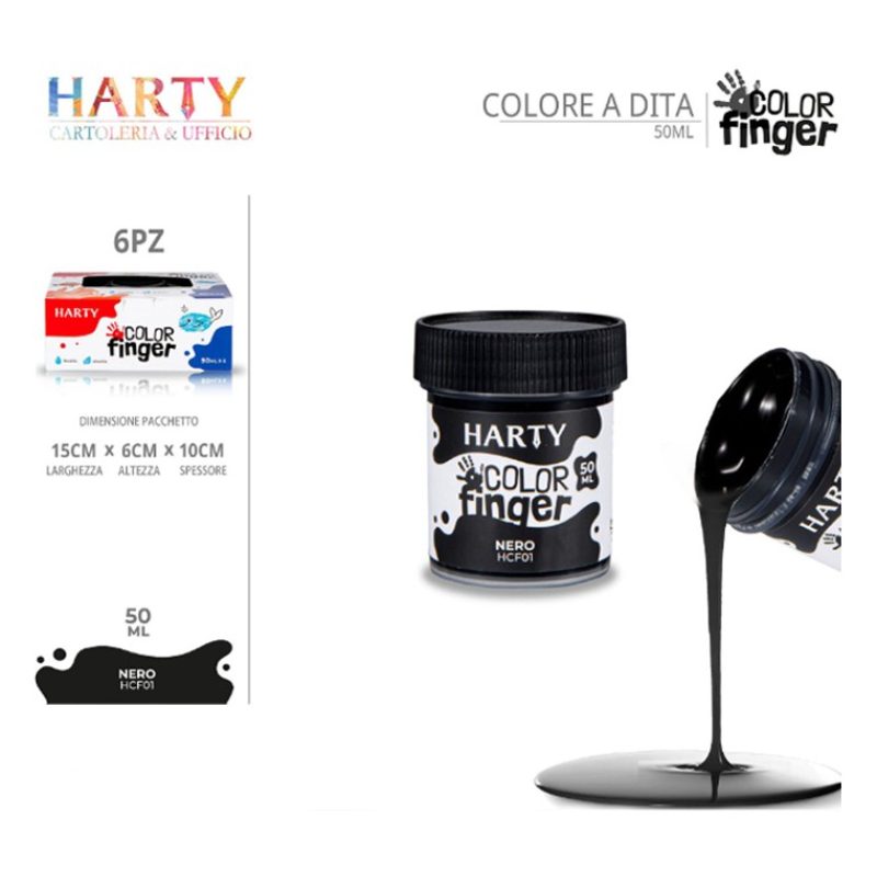 Harty Colori a dita 6 colori da 50 ml in barattoli per bambini lava...