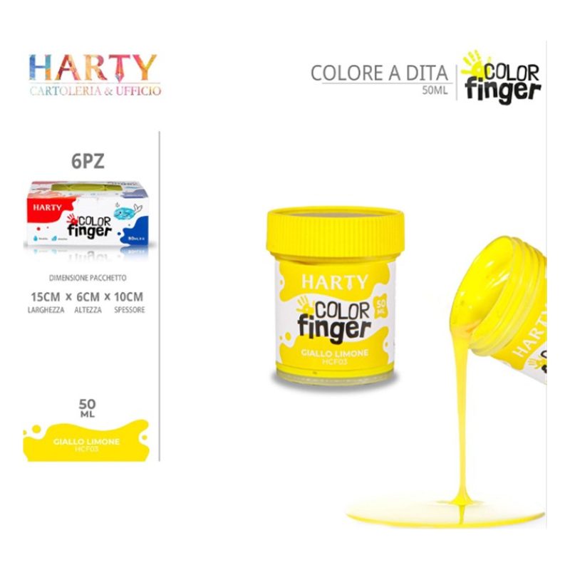 Harty Colori a dita 6 colori da 50 ml in barattoli per bambini lava...