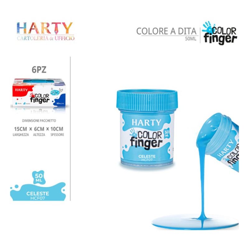 Harty Colori a dita 6 colori da 50 ml in barattoli per bambini lava...