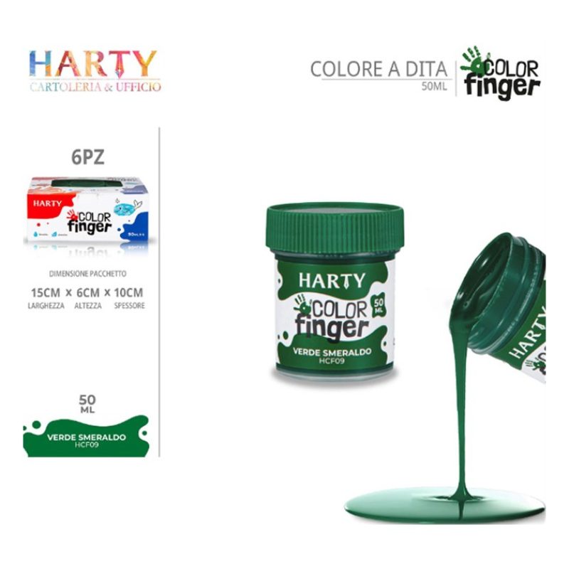 Harty Colori a dita 6 colori da 50 ml in barattoli per bambini lava...