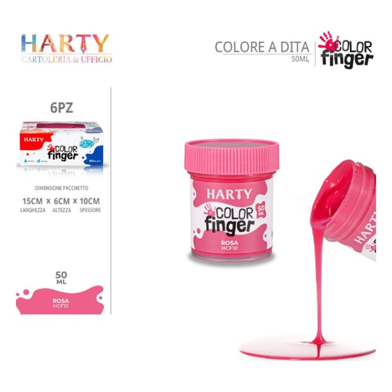 Harty Colori a dita 6 colori da 50 ml in barattoli per bambini lava...