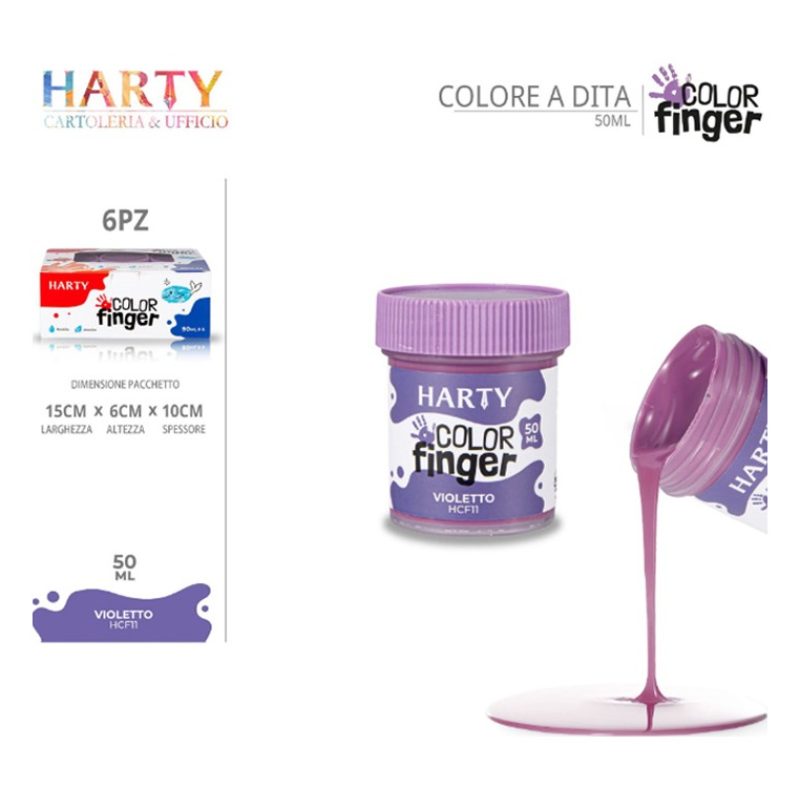 Harty Colori a dita 6 colori da 50 ml in barattoli per bambini lava...