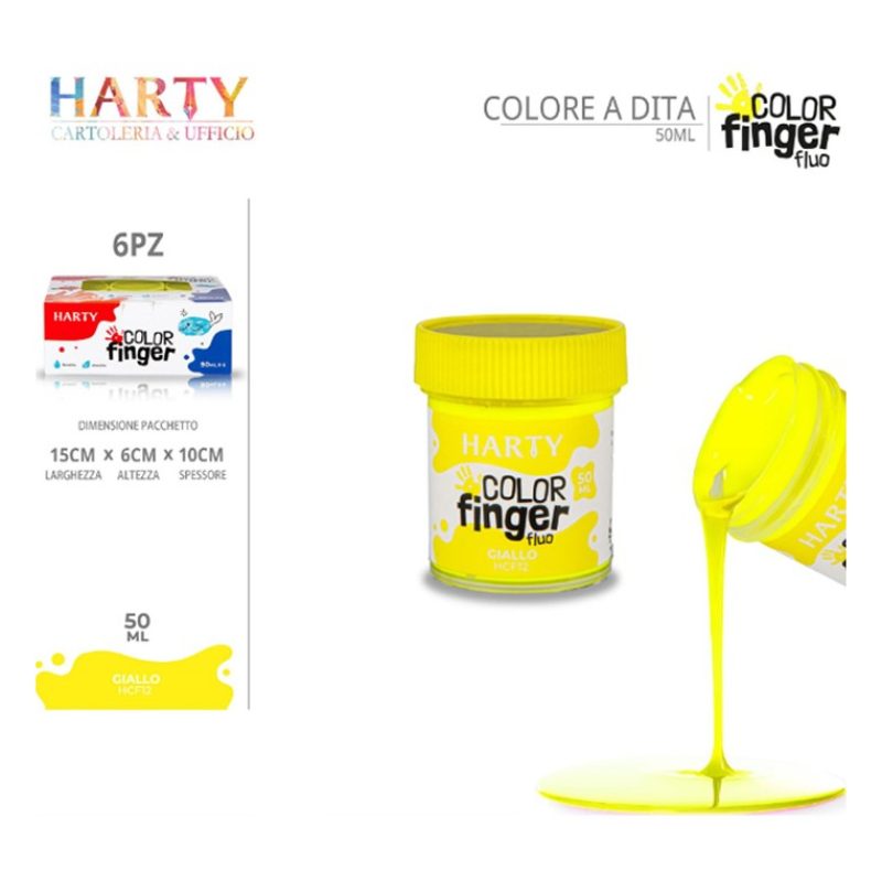 Harty Colori a dita 6 colori da 50 ml in barattoli per bambini lava...