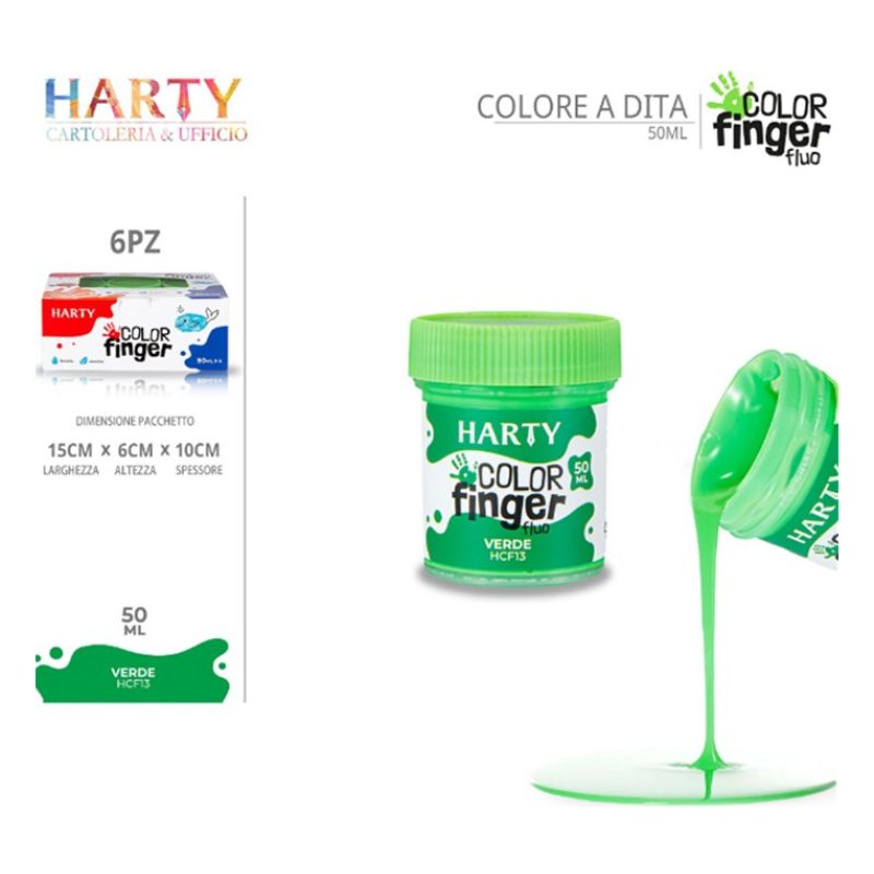 Harty Colori a dita 6 colori da 50 ml in barattoli per bambini lava...