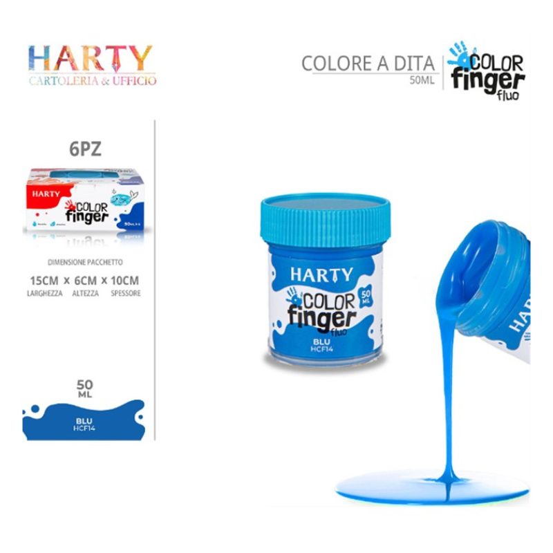 Harty Colori a dita 6 colori da 50 ml in barattoli per bambini lava...