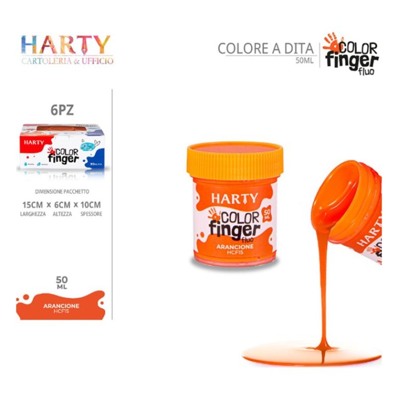 Harty Colori a dita 6 colori da 50 ml in barattoli per bambini lava...