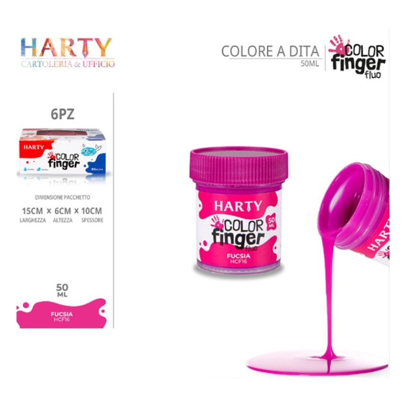 Harty Colori a dita 6 colori da 50 ml in barattoli per bambini lava...