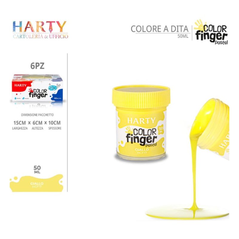 Harty Colori a dita 6 colori da 50 ml in barattoli per bambini lava...