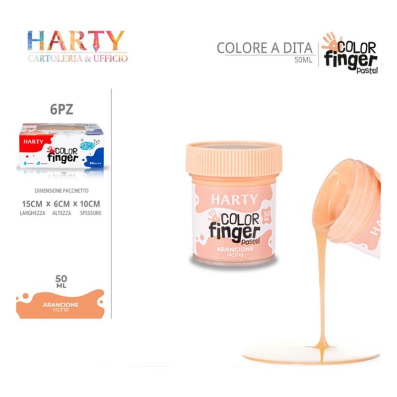 Harty Colori a dita 6 colori da 50 ml in barattoli per bambini lava...