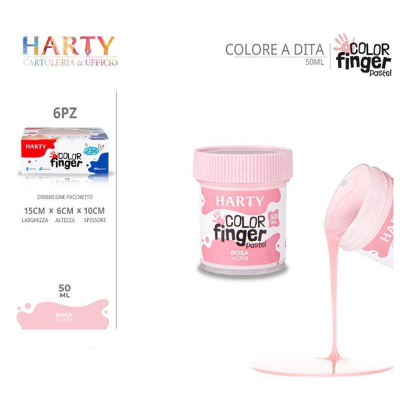 Harty Colori a dita 6 colori da 50 ml in barattoli per bambini lava...