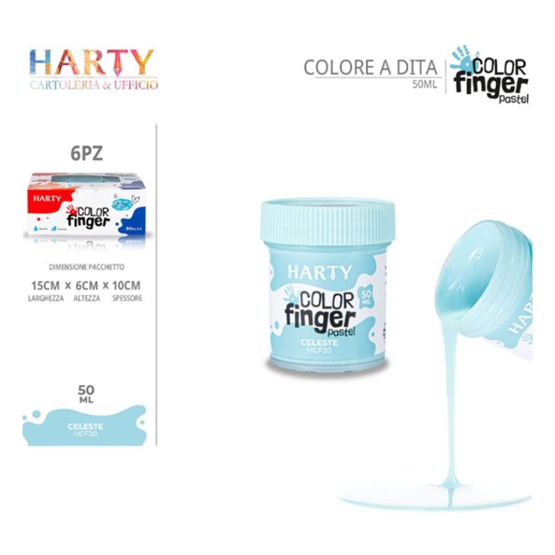 Harty Colori a dita 6 colori da 50 ml in barattoli per bambini lava...