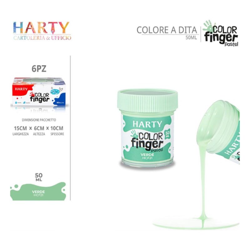 Harty Colori a dita 6 colori da 50 ml in barattoli per bambini lava...
