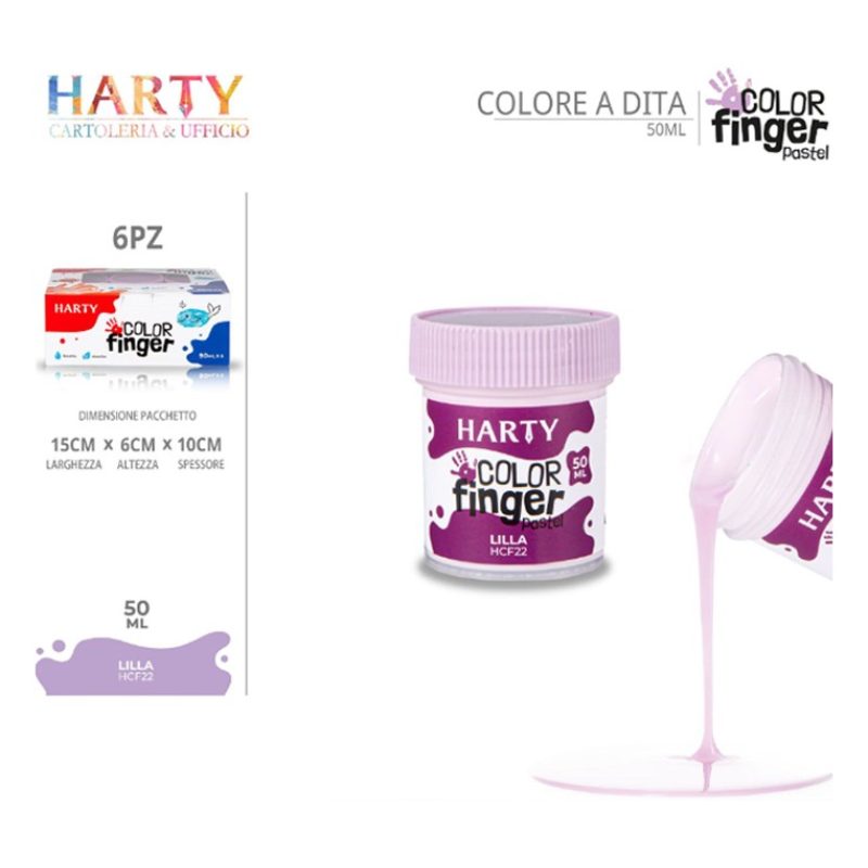 Harty Colori a dita 6 colori da 50 ml in barattoli per bambini lava...