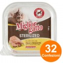 Set 32 Confezioni Miglior Gatto Sterelized patè con pollo e prosciutto 100 gr