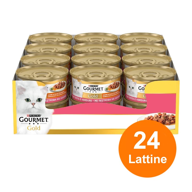 Gourmet Gold 24 Lattine da 85 g Cibo Umido per Gatti Gusto trota e verdure