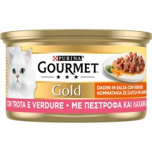 Gourmet Gold 24 Lattine da 85 g Cibo Umido per Gatti Gusto trota e verdure