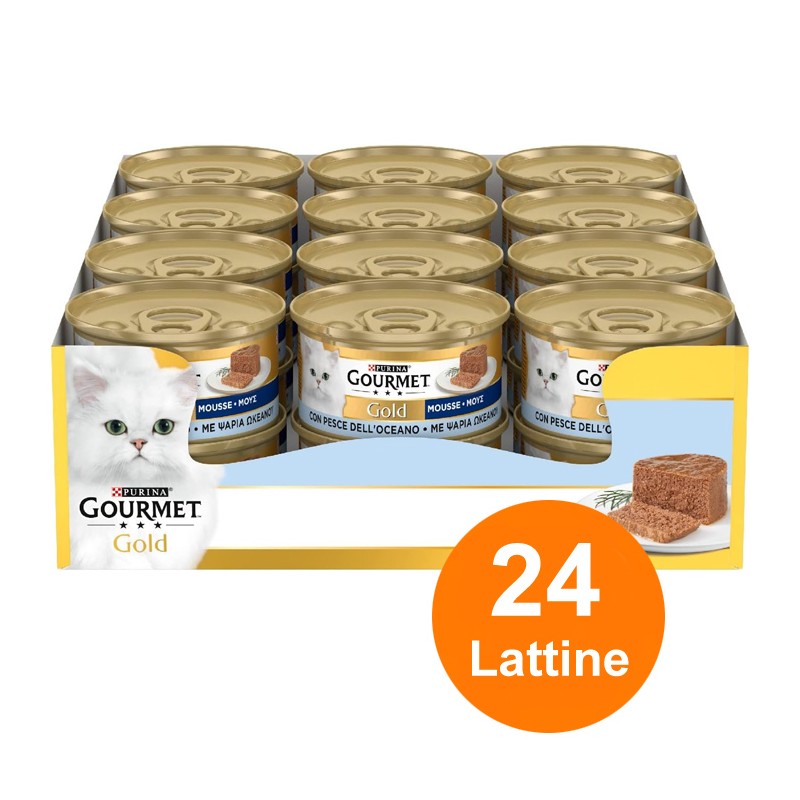 Purina Gourmet Gold Mousse Gatto con Pesce Dell'Oceano, 24 Lattine da 85 g