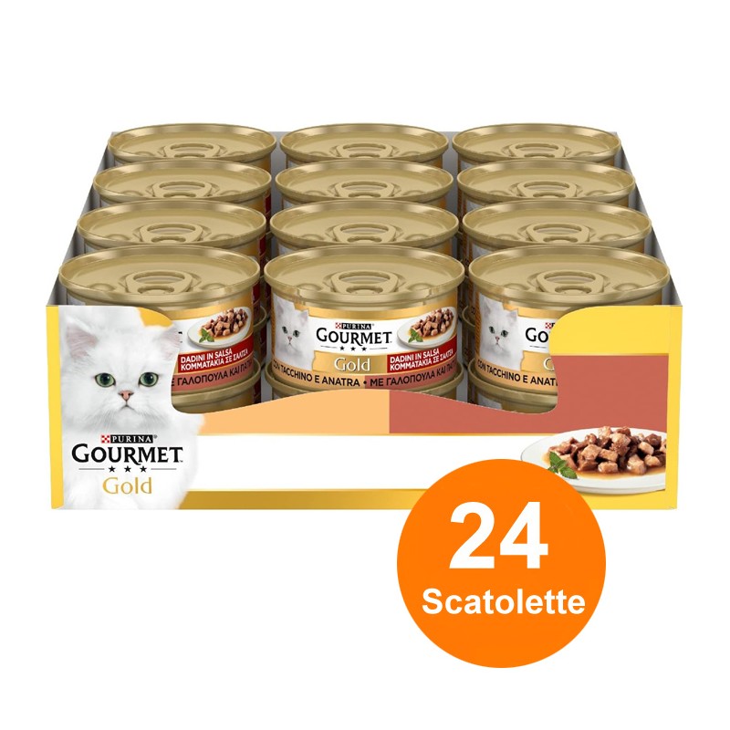 Gourmet Gold da 24 lattine 85g umido per Gatti Purina gusto Tacchino e Anatra