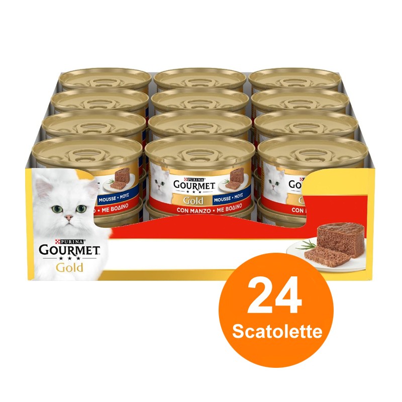 Purina Gourmet Gold Mousse cibo umido Gatto con manzo, 24 Lattine da 85 g
