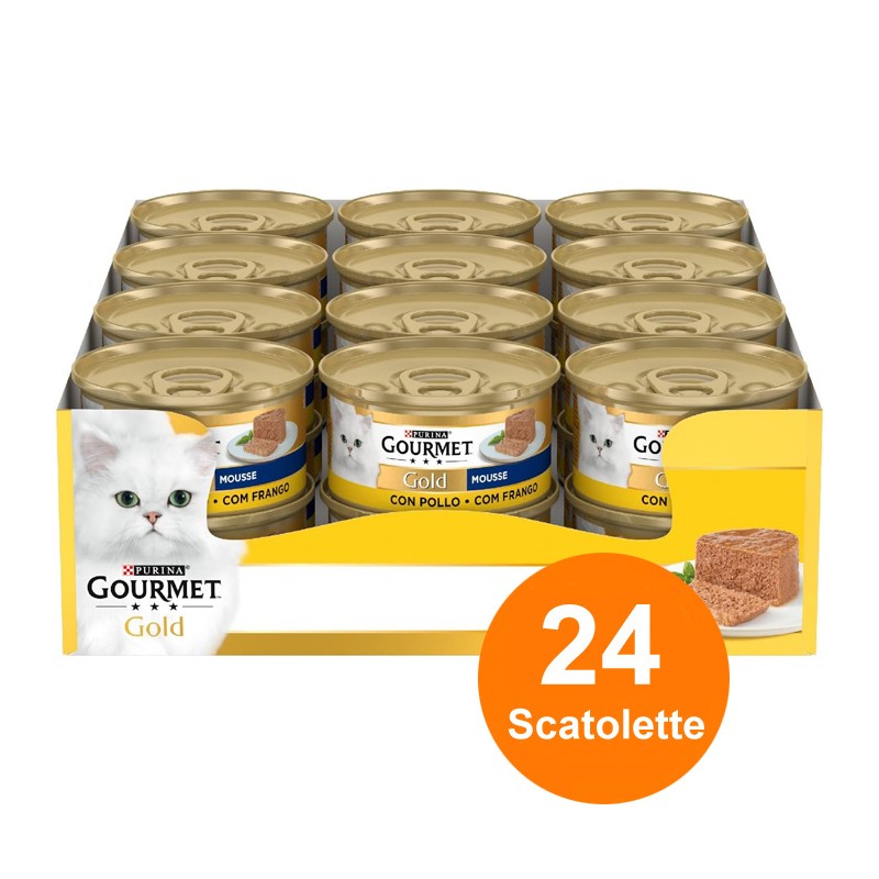 Purina Gourmet Gold Mousse cibo umido Gatto con pollo, 24 Lattine da 85 g