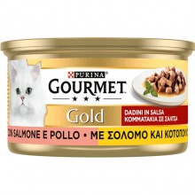 Gourmet Gold da 24 lattine 85g umido per Gatti Purina gusto di salmone e pollo