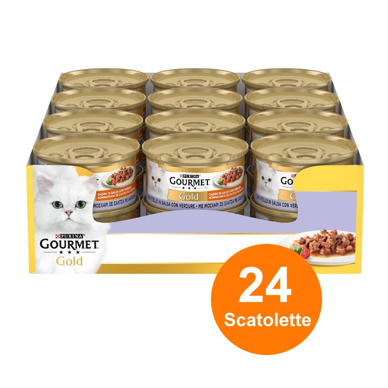 Gourmet Gold da 24 lattine 85g umido Gatti Purina vitello in salsa con verdure