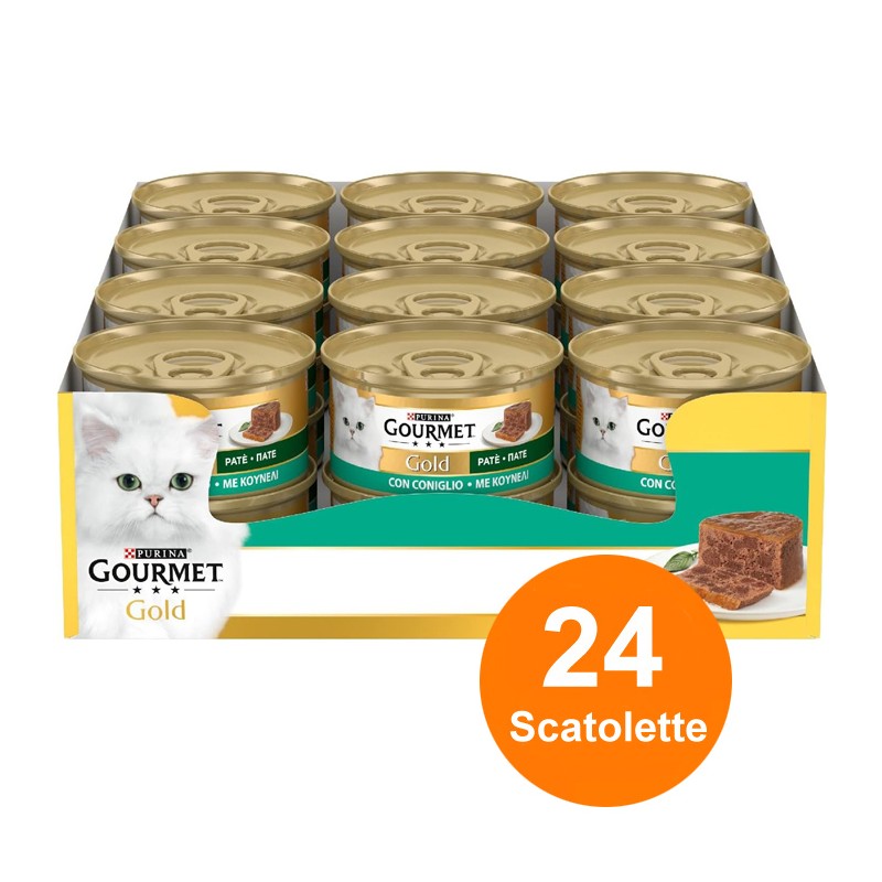 Gourmet Gold da 24 lattine 85g cibo umido Gatti Purina patè di coniglio