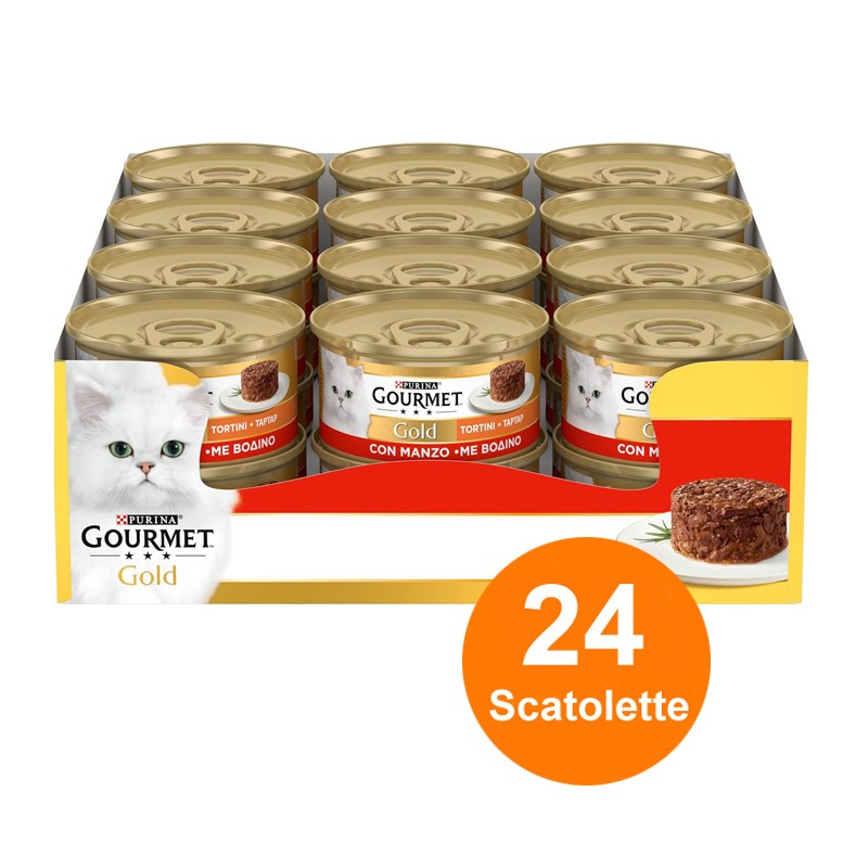 Gourmet Gold Tortini con Manzo 85 gr 24 scatolette gatto gatti cibo umido