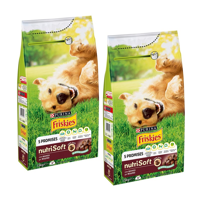 Friskies Dog Crocchette Nutrisoft con manzo 2 Confezioni da 1500gr Purina