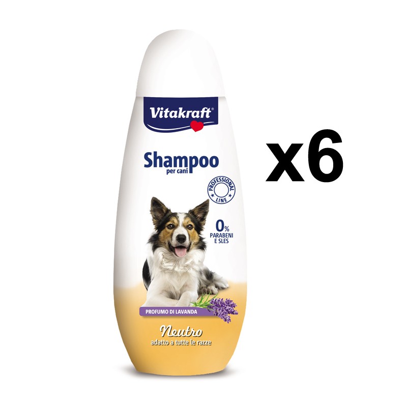 Vitakraft Shampoo neutro per cani ,profumo di lavanda, 6 flaconi da 250 ml
