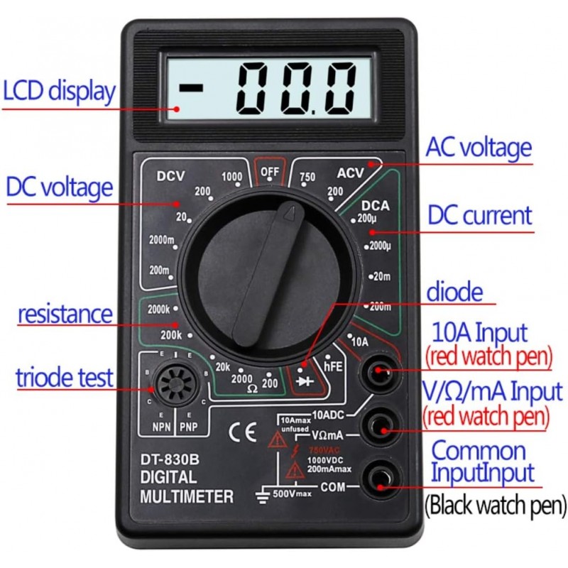 Kmt Style Multimetro Digitale Tester Professionale Tascabile con Ca...