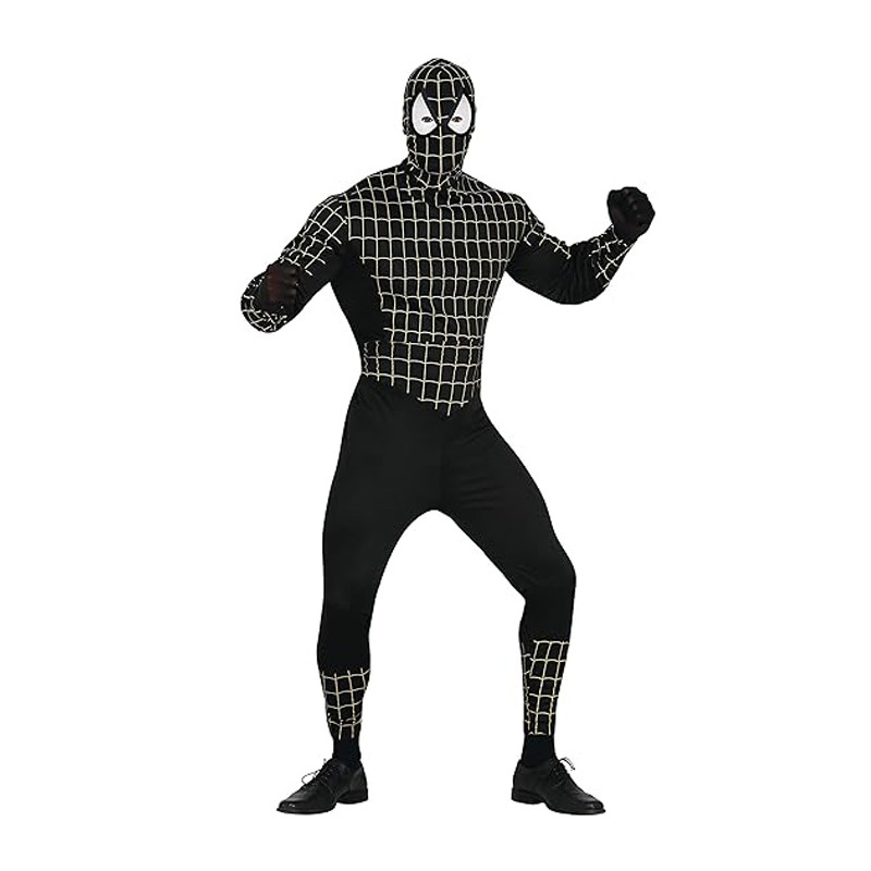 Costume Carnevale da Spiderman nero Vestito Uomo ragno adulti TG M/L