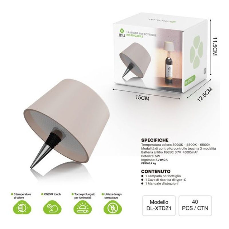 MU Lampada led con tappo per bottiglie di vino ricaricabile USB tou...