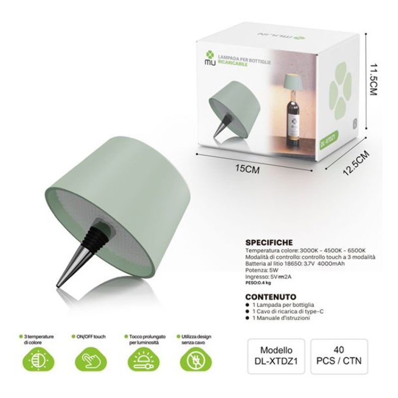 MU Lampada led con tappo per bottiglie di vino ricaricabile USB tou...