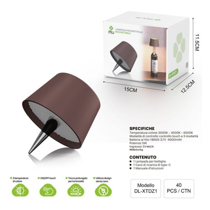 MU Lampada led con tappo per bottiglie di vino ricaricabile USB tou...